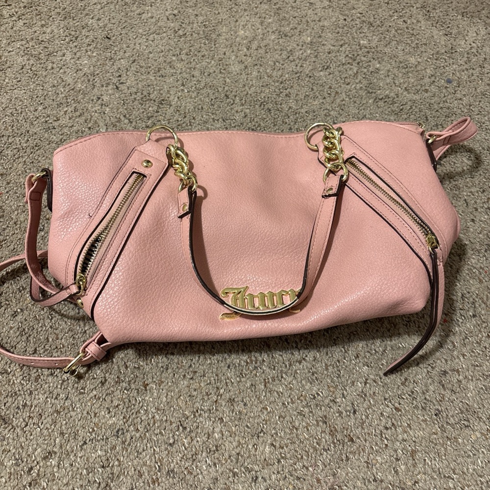 Juicy Couture Pink Pebbled Leather Shoulder Bag with Gold Hardware